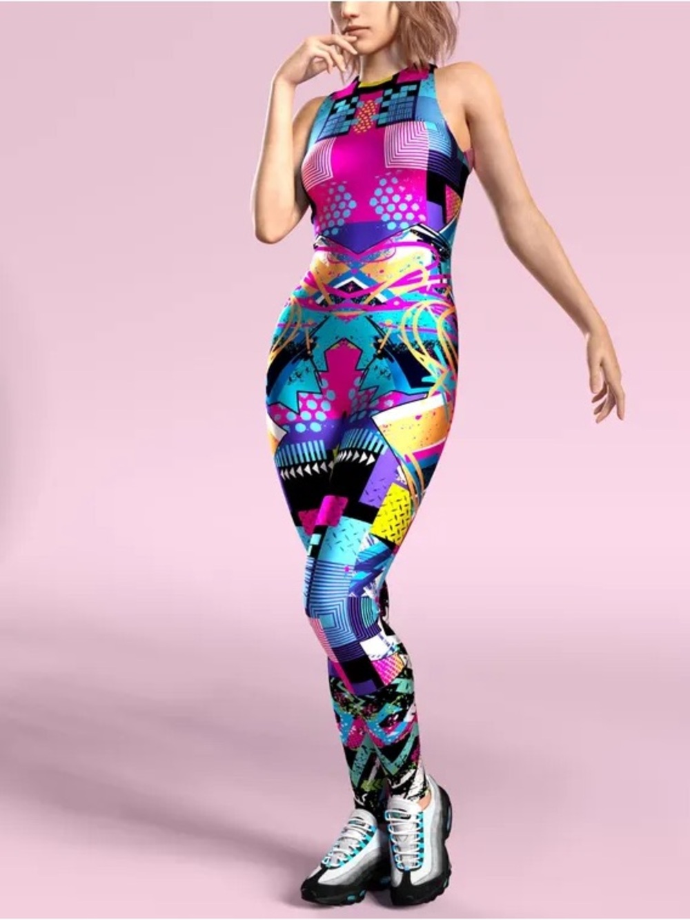 Geometric Print Bodysuit: Costume, Festival Catsuit Small